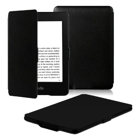 OMOTON Kindle Paperwhite Case Cover -- The Lightest PU Leather Smart Cover for All-New Kindle Paperwhite Fits All versions 2012 2013 2014 and 2015 All-new 300 PPI Versions Onyx Black