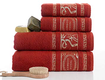 ixirhome Turkish Bamboo Towel Set,p Bamboo0 Turkish Cotton, 2 Bath Towels and 2 Hand Towels - Natural, Ultra Absorbent and Ultra Soft (Gift Set of 4) (PEACH RED)