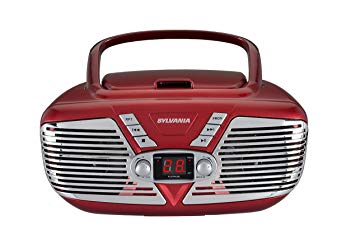 Sylvania SRCD211-RED Portable CD Boombox with AM/FM Radio, Retro Style, (Red)