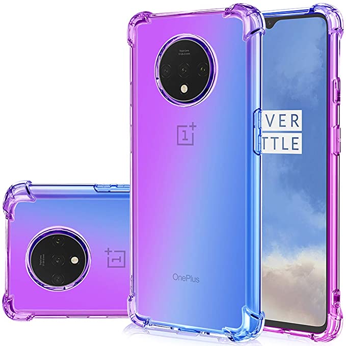 Gufuwo Case for OnePlus 7T, OnePlus 7T Cute Case, Gradient Slim Anti Scratch Soft Clear TPU Phone Case Cover Shockproof Case for OnePlus 7T (Purple/Blue)