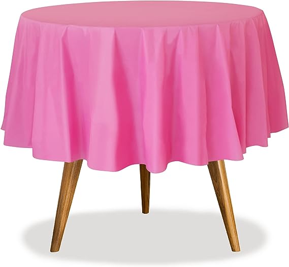 Pink Disposable Plastic Tablecloth for Round Tables (12 Pack) Table Cloths for Parties, Events & Weddings, Indoors & Outdoors, 84 inches, Plastic Table Cover