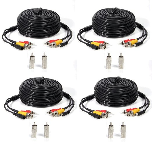 Masione 4 PACK 50ft security camera video audio power cable wire cord for cctv dvr surveillance system