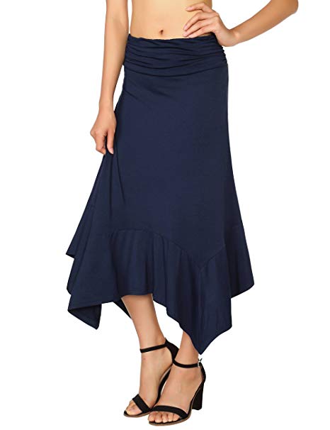 DJT Women's Casual Flowy Irregular Handkerchief Hemline Midi Skirt