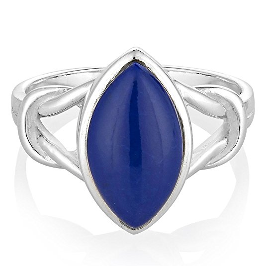 925 Sterling Silver Blue Lapis Lazuli Gemstone Marquise Shape Band Ring Jewelry Size 6, 7, 8