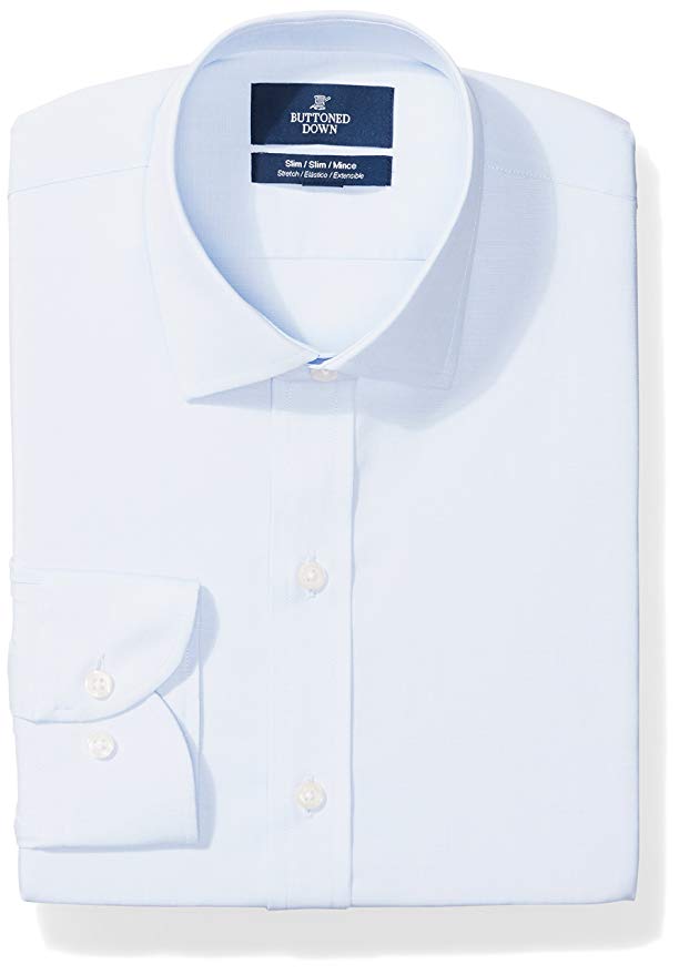 Buttoned Down Mens Slim Fit Stretch Poplin Non-Iron Dress Shirt