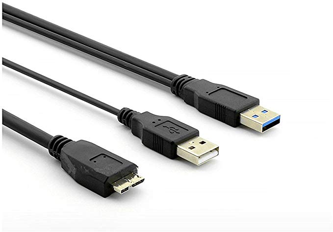 KUYIA Y USB 3.0 Cable 1FT/ 30CM, Up to 5 Gbps A Male to Micro B with Type A Power, Data Transfer Sync Lead Compatible with Wii U External Hard Drive Toshiba Canvio, WD, Seagate, My Passport, Maxtor