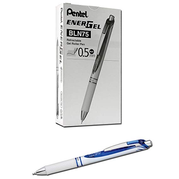 Pentel EnerGel Pearl Deluxe RTX Liquid Gel Pen, 0.5mm, Fine Line, Needle Tip, Blue Ink, Box of 12 (BLN75PW-C)