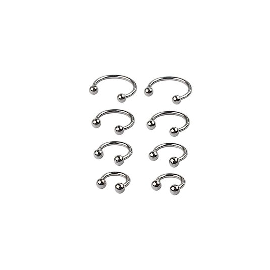 Ruifan 4prs(8pcs) 16G 316L Surgical Steel Mix Size CBR Non-Piercing Fake Nose Septum Horseshoe Earring Eyebrow Tongue Lip Piercing Ring 6mm,8mm,10mm,12mm