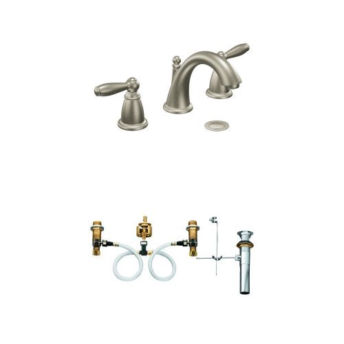 Moen T6620BN-9000 Brantford Two-Handle Low Arc Bathroom Faucet with Valve, Brushed Nickel