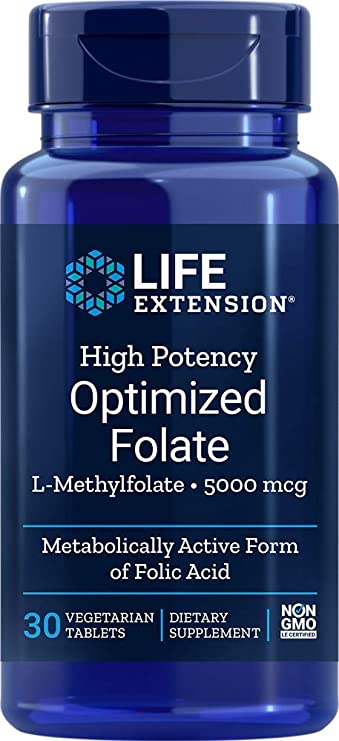 Life Extension High Potency Optimized Folate, 5000mcg, 30 Vegetarian tabs