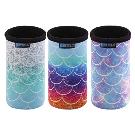 Bluecell Pack of 3 Neoprene Insulators Fish-Scale Pattern Can Sleeves Beer Coolies Fit for 12oz Slim Drink Beer Cans