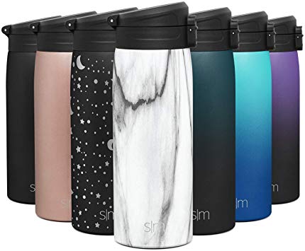 Simple Modern 16oz Kona Travel Mug Tumbler w/Flip Lid - Thermos Coffee Cup Vacuum Insulated Camping Flask with Lid 18/8 Stainless Steel Hydro Pattern: Carrara Marble