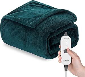 Sunbeam Royal Luxe Heated Throw Foot Pocket Electric Blanket, 50" x 60", 4 Heat Settings, 4-Hour Auto Shut-Off, Warming Throw for Couch, Sofa or Bed, Fast Heating, Machine Washable, Emerald