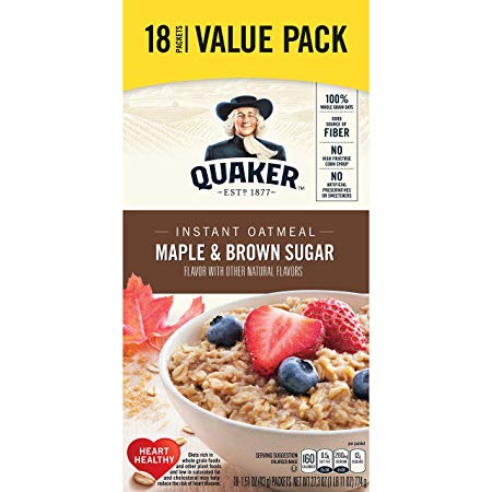 Quaker Instant Oatmeal, Maple and Brown Sugar, 18 Count