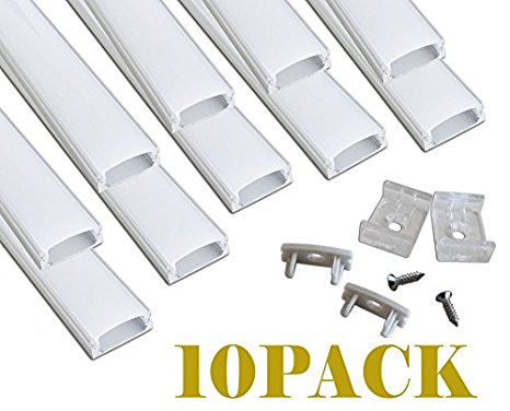 Muzata 10-Pack 3.3ft/1Meter 9x17mm U Shape LED Aluminum Channel System With Cover, End Caps and Mounting Clips Aluminum Profile for LED Strip Light Installations