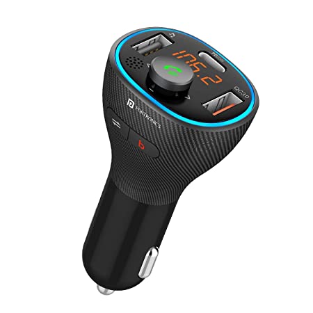 Portronics Auto 15 Bluetooth - FM Transmitter in-Car Radio Adapter for Hands-Free Calling, Music Streaming, USB Reading (PD 20W QC3.0) Fast Charger, Supports All Smartphones (Black)