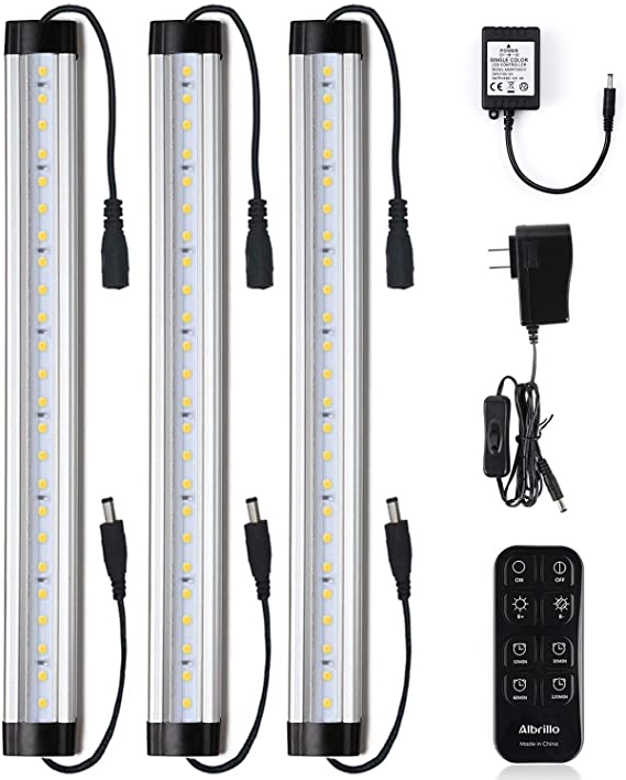 Under Cabinet LED Light Bar Kits Remote Control - Albrillo Dimmable 12 inch Light Bars Daylight White 5000K, 900 Lumen for Kitchen Counters Bookcases, 3 Kit