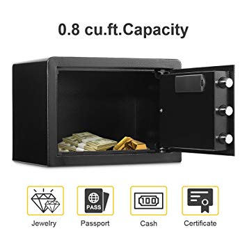 Electronic Digital Security Safe Box, Solid Steel Construction Hidden with Deadbolt Lock Wall-Anchoring Design for Home Office Hotel Business Jewelry Gun Cash Medication (0.8 Cubic Feet)