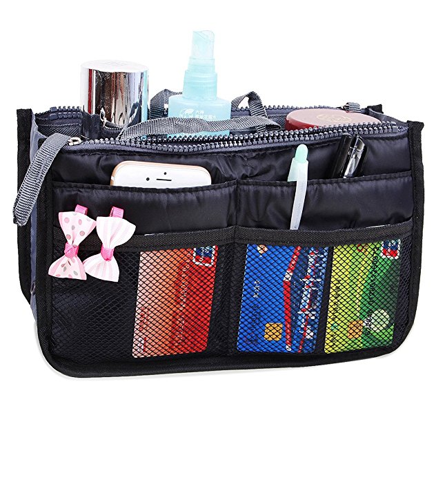 JET-BOND XB001 Multi-Pocket Handbag Organizer Purse Insert Liner Pouch Medium Size with Handles Many Pockets