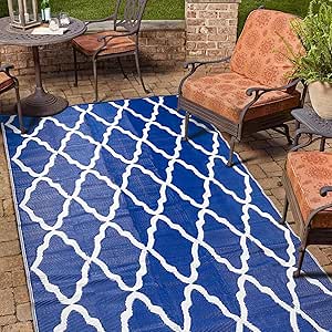 Utopia Home Waterproof Outdoor Rug for Patio 6x9 ft, Reversible Outdoor Plastic Straw Rug for Camping, Outdoor Balcony Rug, Camper Rug, Deck Rug, Outdoor RV Rugs for Picnic - Navy & White