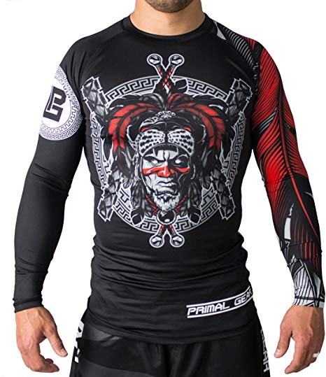 Primal Gear Aztec Warrior BJJ Compression Base Layer Rash Guard Shirt- BJJ, Jiu Jitsu