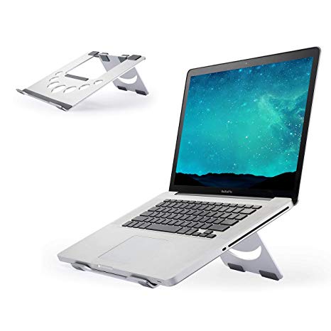 Aluminum Foldable Laptop Stand Adjustable Holder Compatible with Apple Mac MacBook Pro/Air 10 to 15.6 Inch Notebook, Ventilated Portable Ergonomic Desktop Riser for Office Desk, Metal Silver Soundance