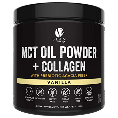 MCT Oil Powder + Collagen + Prebiotic Acacia Fiber - 100% Pure MCT's - Perfect for Keto - Energy Boost - Appetite Control - Healthy Gut Support - Vanilla