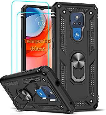 LeYi Compatible for Moto G Play 2021 Case, Motorola G Play 2021 Case with [2Pack] Tempered Glass Screen Protector, [Military-Grade] Protective Phone Cover with Kickstand for Moto G Play 2021, Black