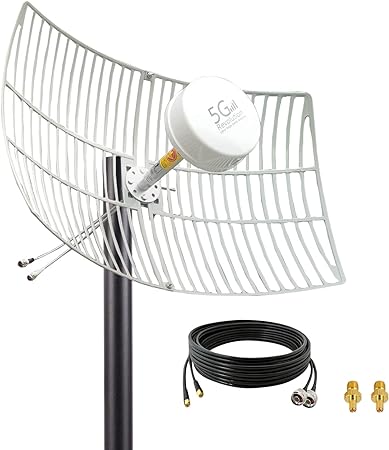 MIMO 4G LTE/ 5G Antenna Outdoor Directional Long Range Parabolic Grid Antennas for t-Mobile 4G LTE/5G WiFi Hotspots/High Gain 2x2 30dBi/ 698-6000MHz/ 2pcs 15meters LMR240 Cable SMA TS-9