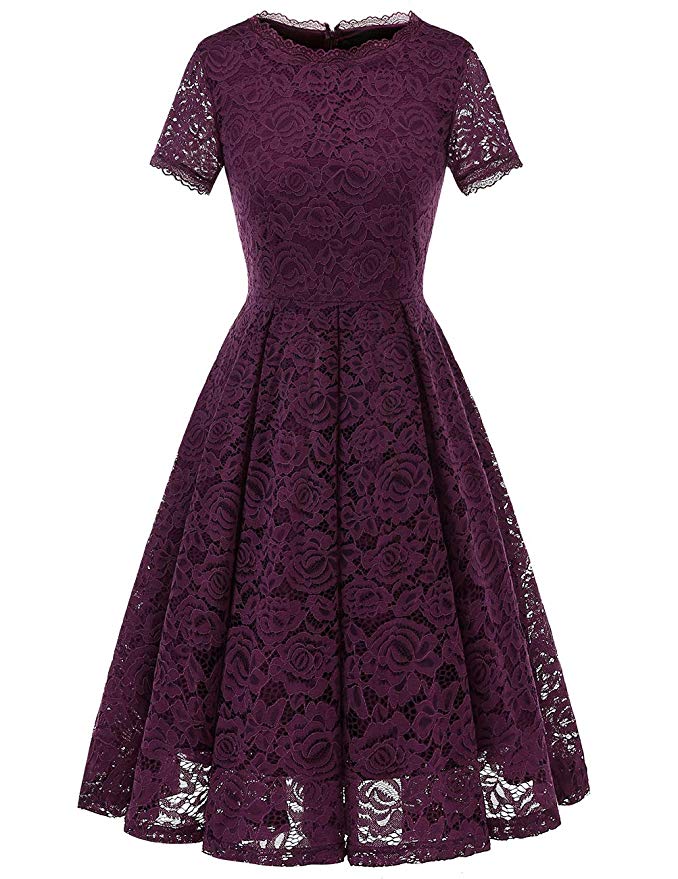 DRESSTELLS Women's Bridesmaid Vintage Tea Dress Floral Lace Cocktail Formal Swing Dress