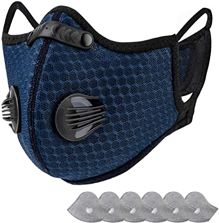 AstroAI Reusable Dust Mask with Filters - Personal Protective Adjustable for Woodworking, Construction, Allergies, Pollen, Outdoor (Blue, 1 Mask   6 Extra Activated Carbon Filters Included)