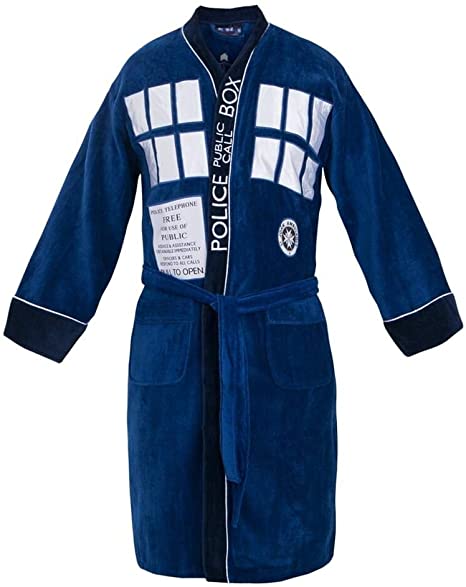 Doctor Who Blue Tardis Mens Cotton Costume Towel Bathrobe No Hood (One Size)