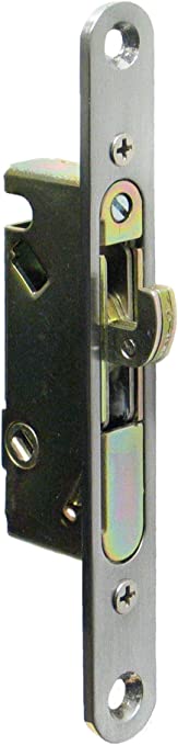 FPL #3-45-S Sliding Glass Door Replacement Mortise Lock with Adapter Plate, 5-3/8” Screw Holes, 45 Degree Keyway- Satin Nickel Finish