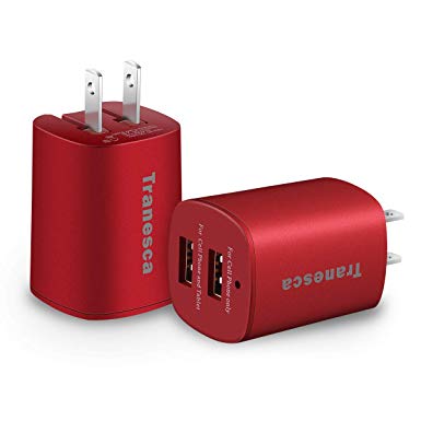 Tranesca Dual USB Wall Chargers for iPhone Xs/Xs Max,iPhone XR/8/7/6S/6S Plus/6 Plus/6, Samsung Galaxy S7/S6/S5 Edge, LG, HTC, Moto, Kindle and More-2 Pack (Red)