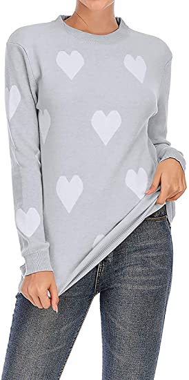 shermie Women's Pullover Sweaters Long Sleeve Crewneck Cute Heart Knitted Sweaters