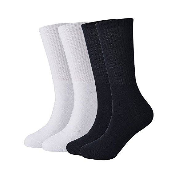 Men's Athletic Crew Socks,Combed Cotton Terry Sock by Scirokko,2 pk,Black/White