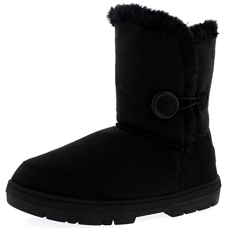 Womens Single Button Fully Fur Lined Waterproof Winter Snow Boots