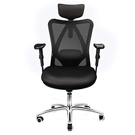 Ergonomic Office Chair High Back Mesh Desk Chair with Adjustable Headrest and Lumbar Support, Thicker Padded Home Office Computer Chair, Better Spine Protection