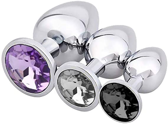 3PCS Stainless Steel Ànâles Trainer Kit-Jewelry Bûtt Pl'ugs Beads Massage Toys Jeweled Back Massage Toys (Violet)