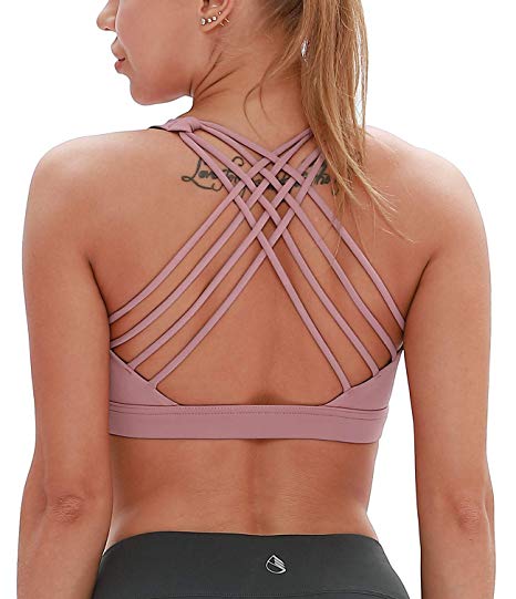 icyzone Sports Bras for Women - Activewear Strappy Padded Workout Yoga Tops Bra