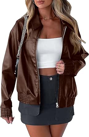 PRETTYGARDEN Women's Faux Leather Jackets 2024 Fall Outfits Bomber Jacket Zip Up Motorcycle Coats Long Sleeve Winter Clothes