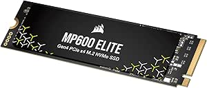 Corsair MP600 Elite 1 to M.2 PCIe Gen4 x4 NVMe SSD - M.2 2280 - Lecture Séquentielle Jusqu'à 7 000 Mo/s - 3D TLC NAND Haute Densité - Noir