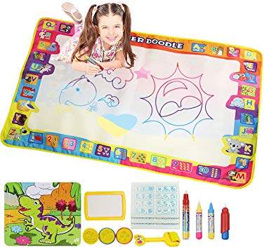 IHUKEIT Aqua Magic Doodle Mat Large Size 39 x 27.5 Inch Water Drawing Mat Pad, with 4 Water Drawing Pens and Drawing Painting Accessories, Educational Toys Gifts for 2 3 4 Year Old Girls Boys Toddlers