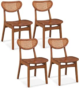 Giantex Wooden Dining Chair Set of 4, Armless Kitchen Chairs w/Breathable Mesh Cane Backrest, Rubber Wood Legs, Farmhouse Side Chairs, Max Load 265 lbs,Rattan Accent Chairs for Restaurant, Walnut