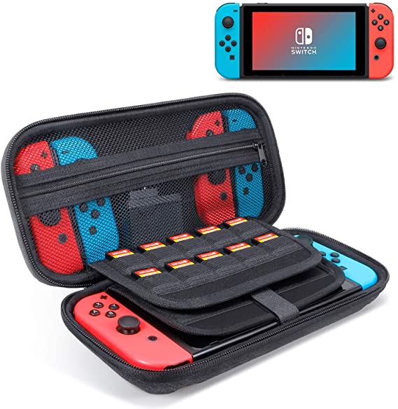 ODOM Switch Carrying Case for Nintendo Switch Game Console & Accessories - Nintendo Switch Travel Case Storage Pouch with 20 Game Cartridges - Hard Shell Protective Switch Case (Deep Grey)