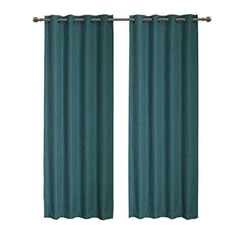 Jinchan Polyester Linen Imitation Fabric Room Darkening Grommet Window Curtains / Drapes for Living Room, One Panel (50X84 Inch, Slate Blue)