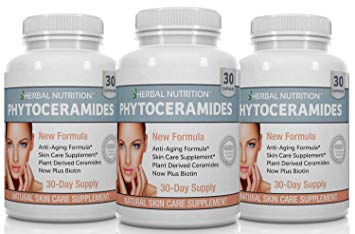 #1 Rated Phytoceramides with Biotin, Vitamin A, C, D and E | 3 Bottle Pack | Anti-Aging Skin, Hair, Nails Rejuvenation | All Natural Rice Based Ceramides 40mg | Gluten Free | 30 Count | Free Shipping