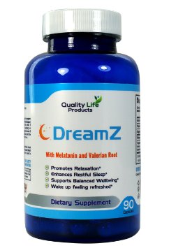 DreamZ Natural Herbal Sleep Aid Supplement. Non-Habit Forming. Promotes Deep Sleep. Helps with Insomina, Tinnitus and Sleep Disorders. Melatonin, Valerian, Chamomile - 90 Day Supply