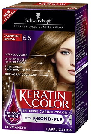 Schwarzkopf Keratin Color Anti-Age Hair Color Cream, 5.5 Cashmere Brown (Packaging May Vary)