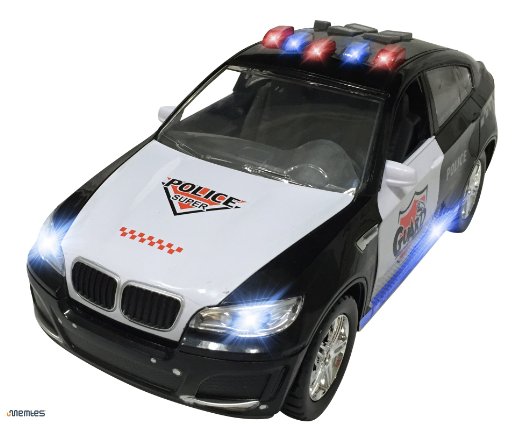 Memtes Electric Police Car with Flashing Lights and Horn Sirens Bump and Go Action